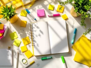 Georganiseerd bureau met kleurrijke plaknotities, markeerstiften, open notitieboek en vetplant in natuurlijk zonlicht


---

**Token summary:**
- Input tokens: 311
- Output tokens: 31
- Total tokens: 342
- Token budget remaining: 199658