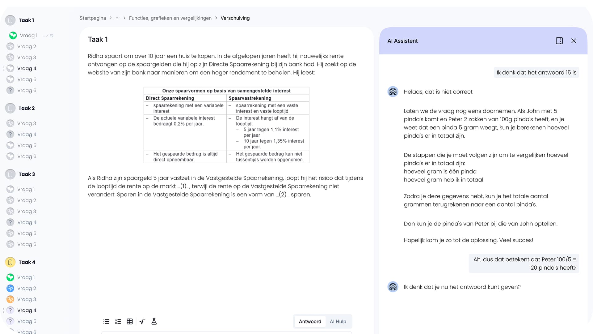 BrainBoost app — stap 2: oefening met AI Assistent