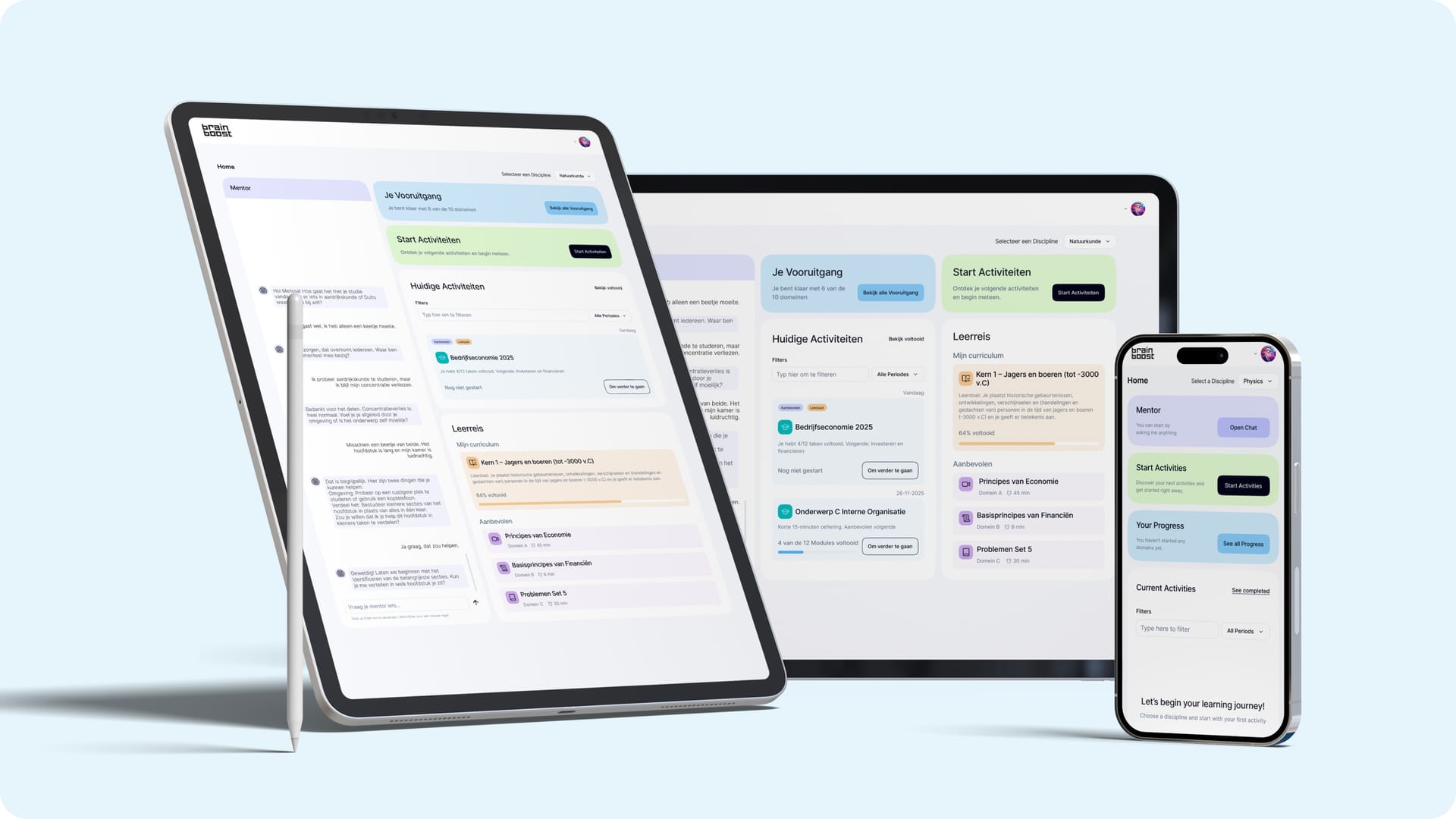 BrainBoost app op tablet, desktop en telefoon