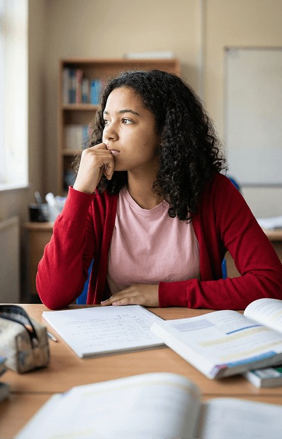 Leerling studeert met boeken tijdens huiswerkbegeleiding bij Brainboost
